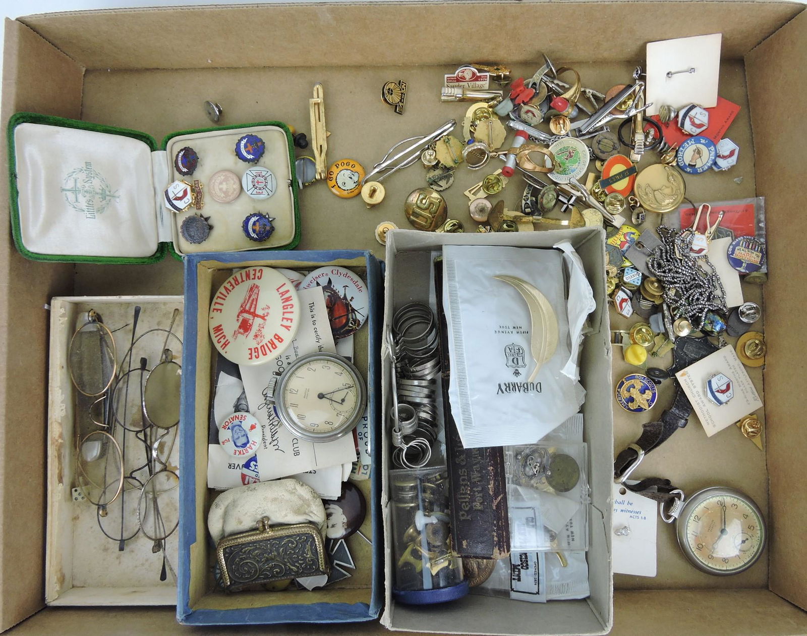 Tray of assorted jewelry, pocket watches, (1 of 1)