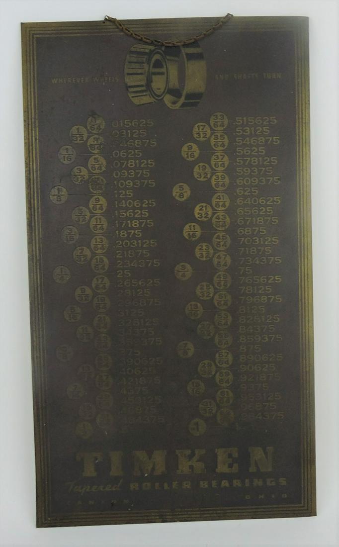 Timken Roller Bearings tin over: cardboard sign, 22"x12"