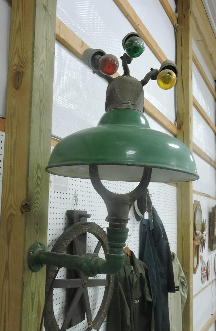 Green porcelain gas station light with (1 of 2)