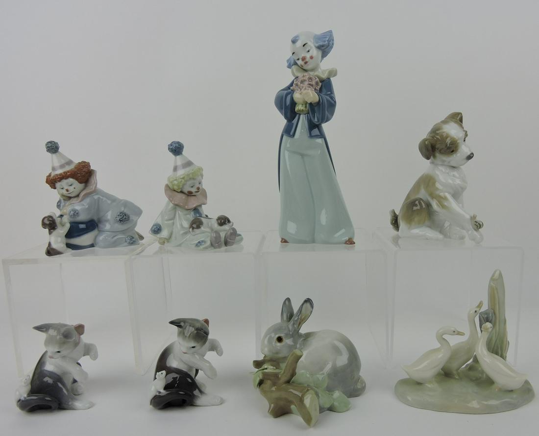 Lladro lot of 8 figures: 3 clowns, dog, (1 of 1)