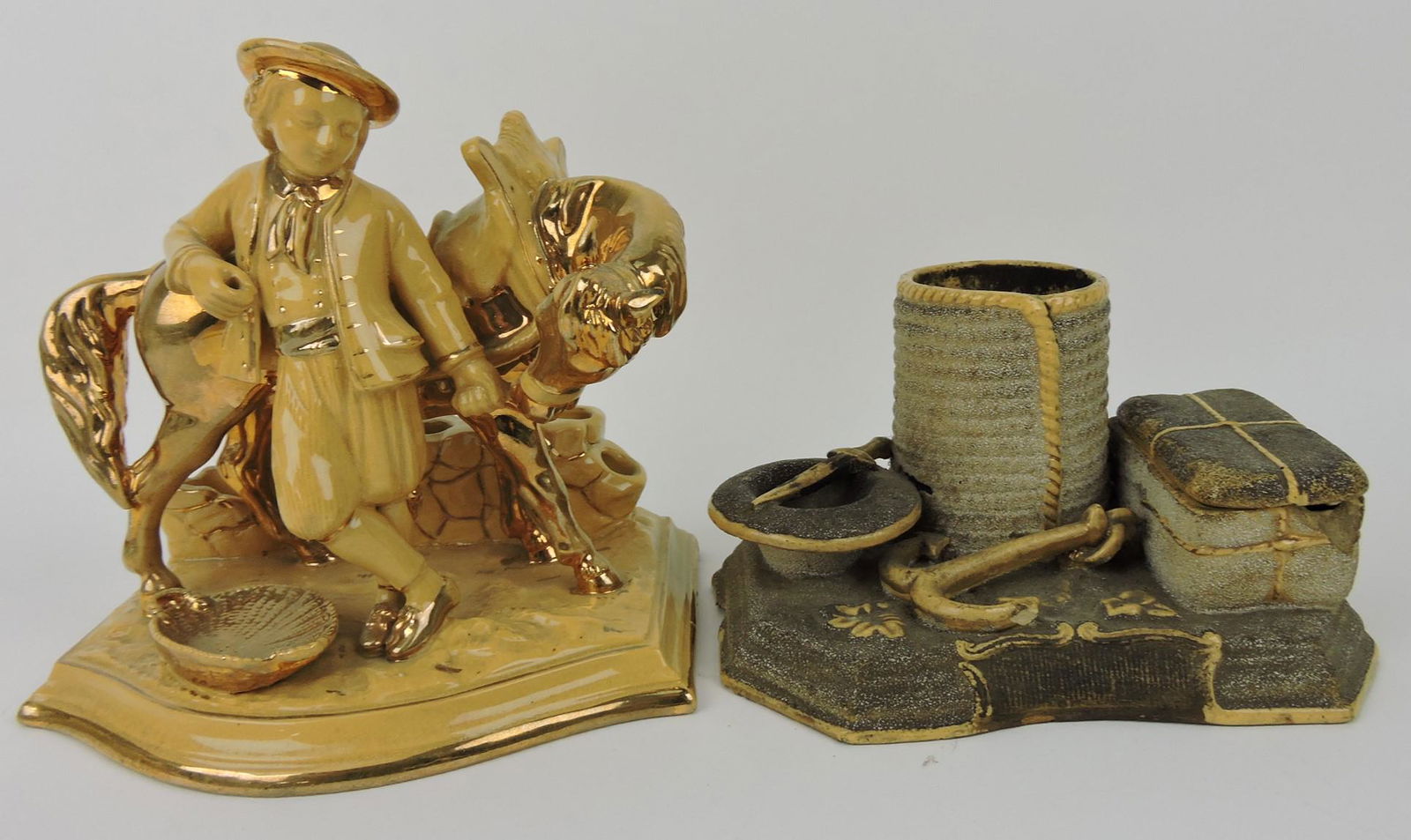Yellowware lot of 2 figural match strikers, (1 of 1)