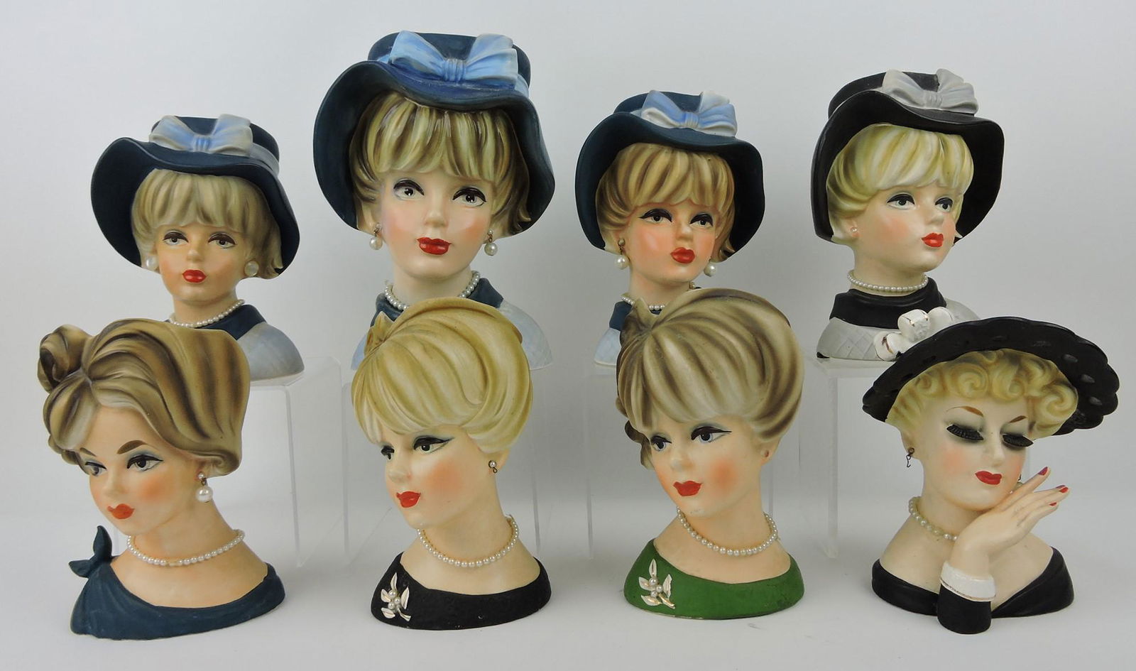 Napco & Inarco lot of 8 lady head vases, (1 of 1)