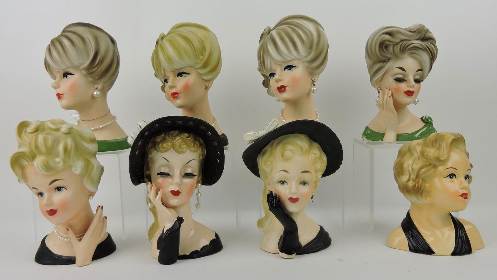Napco & Inarco lot of 8 lady head vases, (1 of 1)