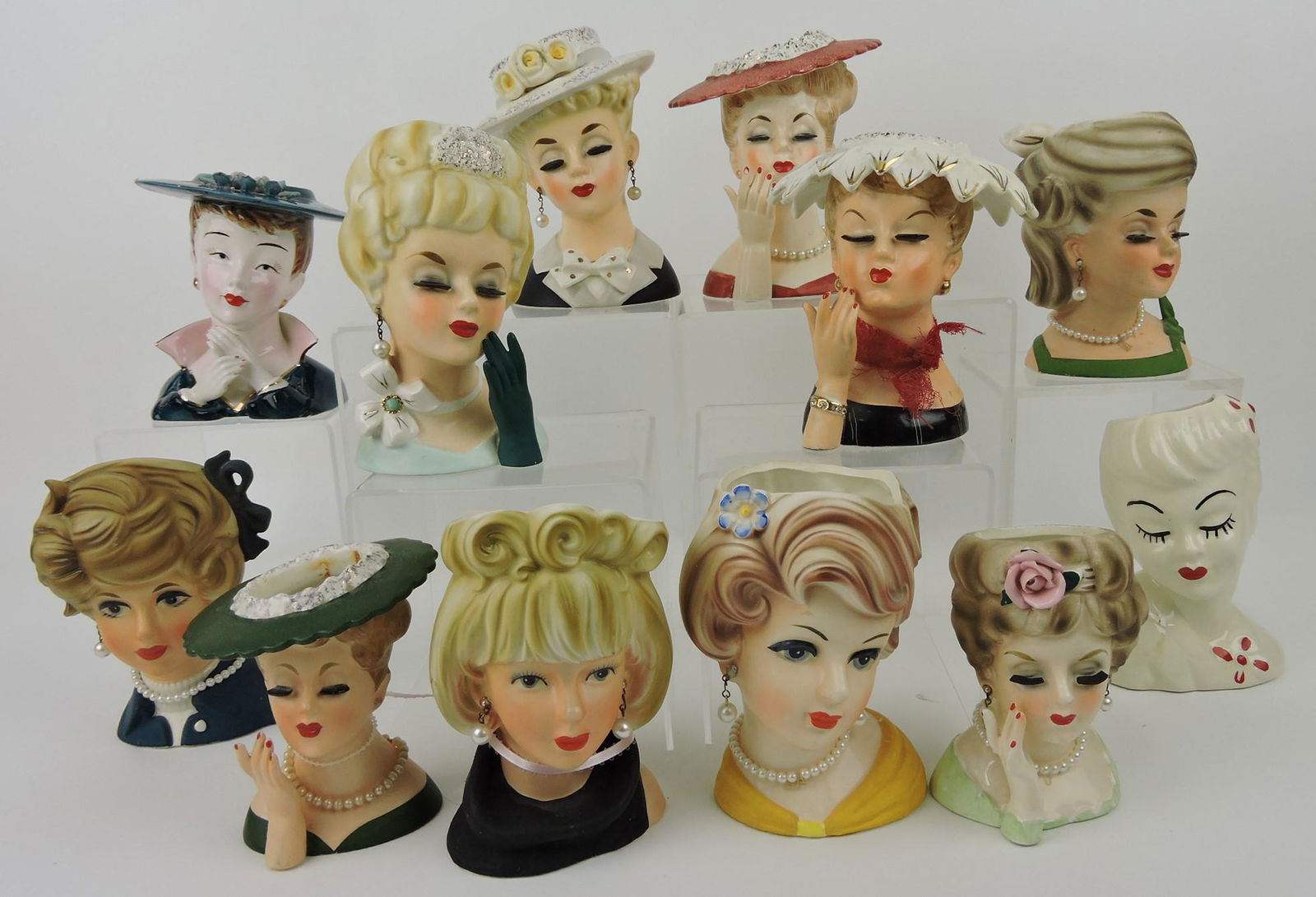 Napco & Inarco lot of 12 lady head vases, (1 of 1)