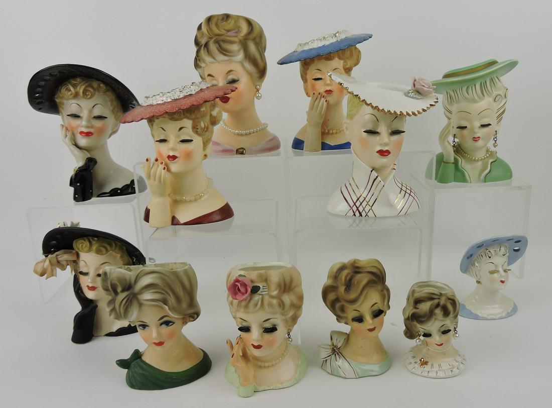 Napco & Inarco lot of 12 lady head vases, (1 of 1)