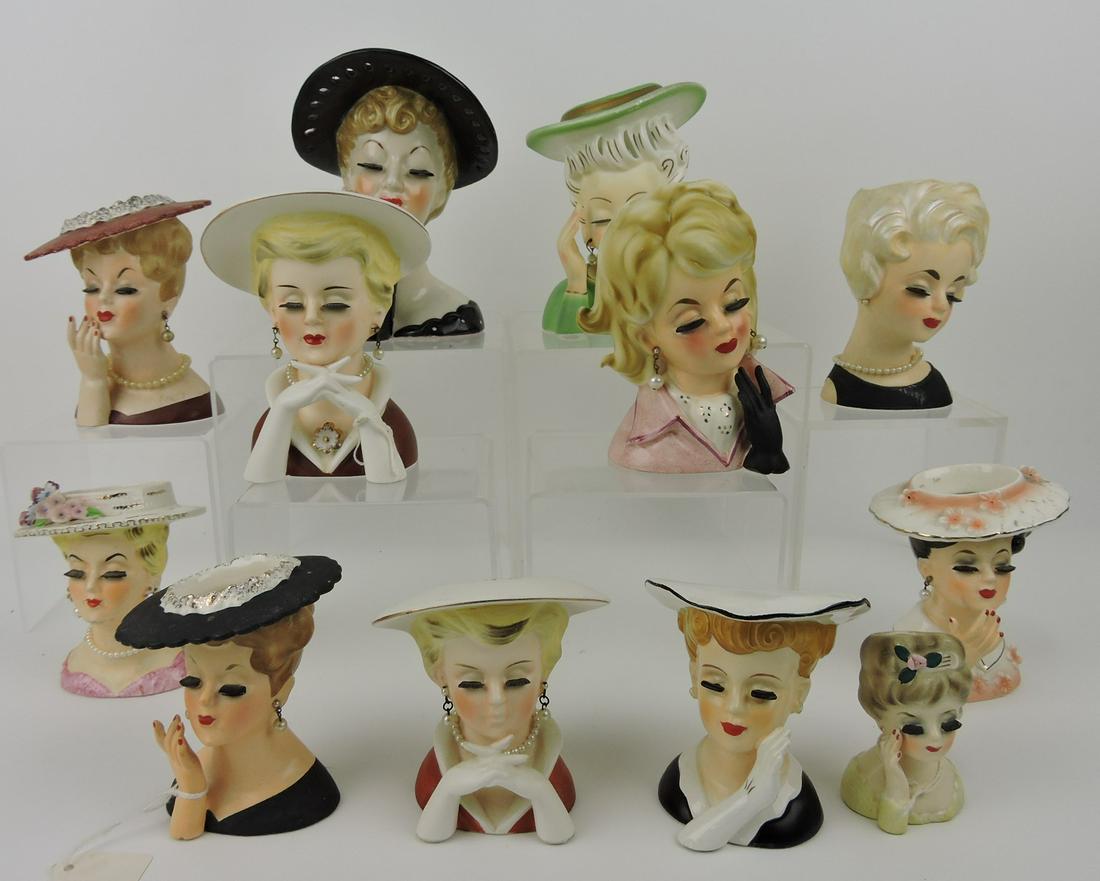 Napco & Inarco lot of 12 lady head vases, (1 of 1)