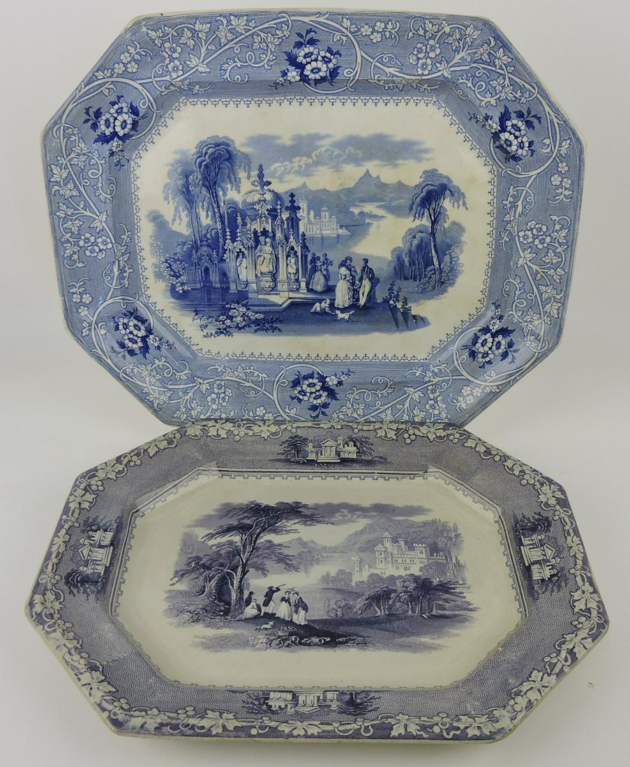 Transferware lot of 2 platters, blue and (1 of 1)