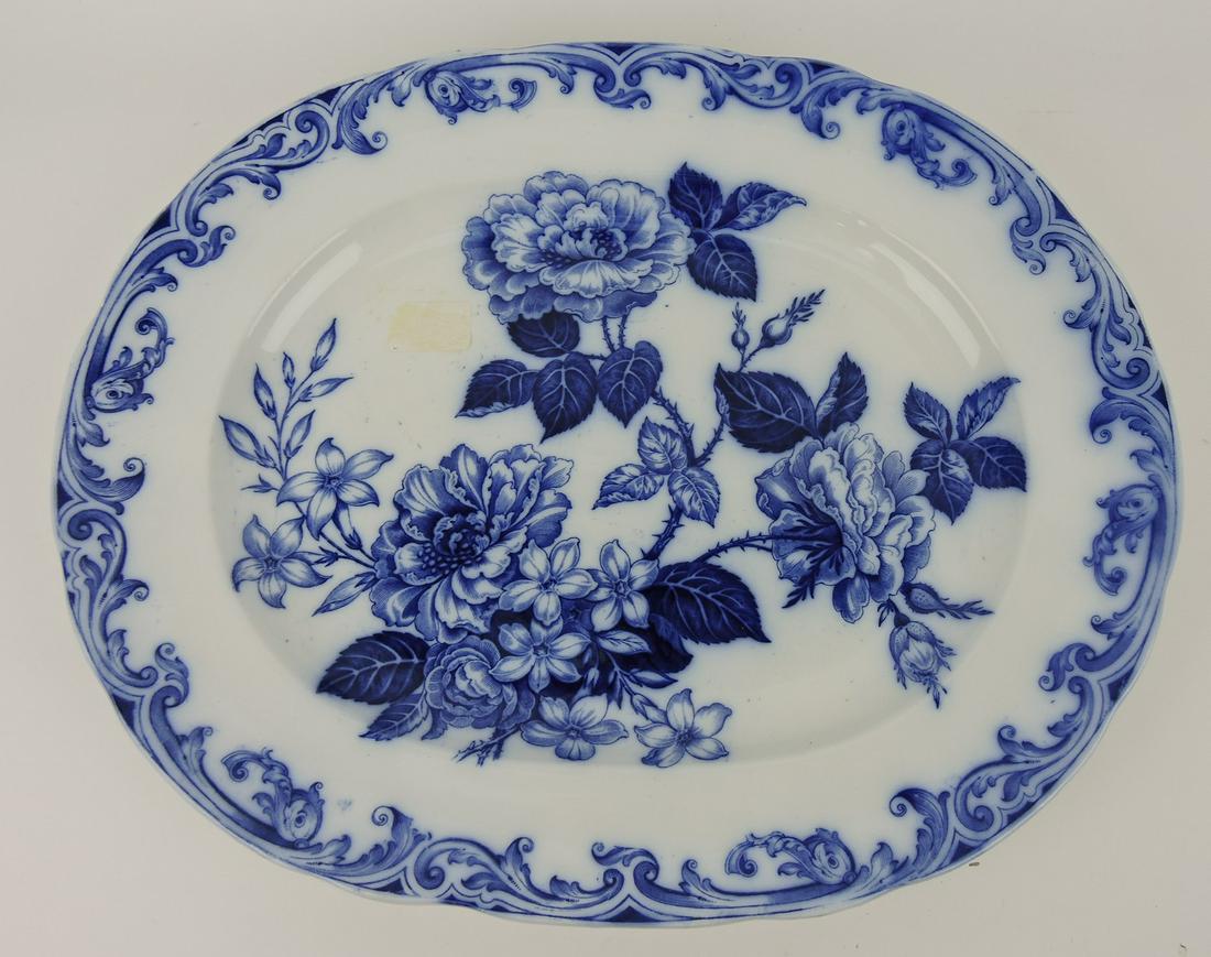 Wedgwood "Rose & Jessamine" flow blue: platter, 19"x15"