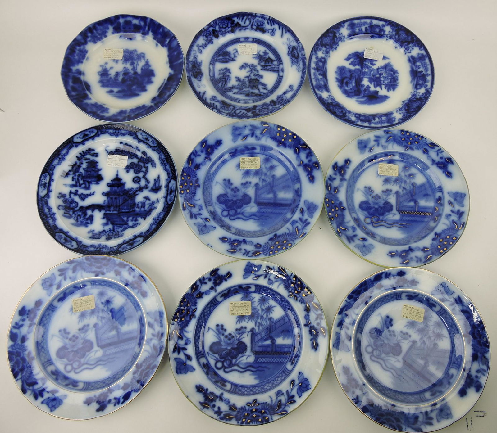Flow Blue lot of 9 plates with Oriental (1 of 1)