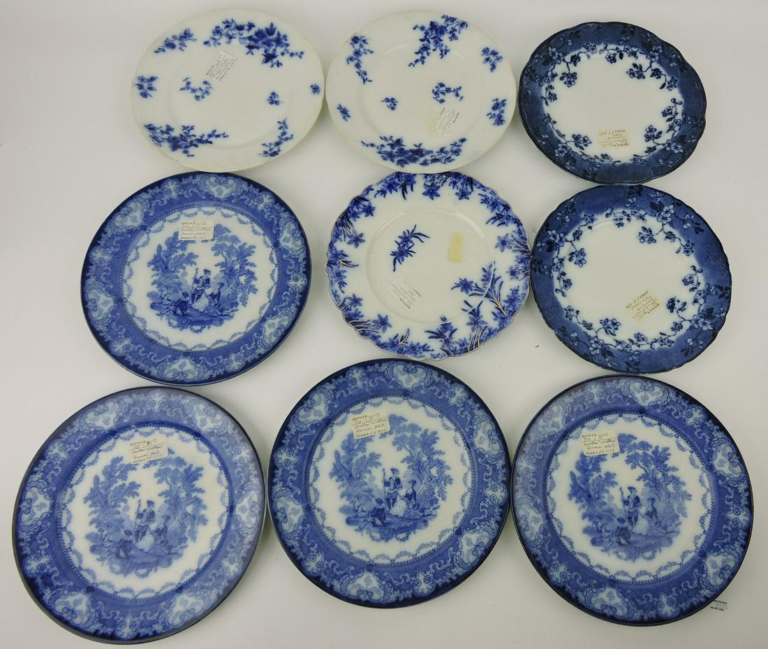 Flow Blue lot of 9 plates with Oriental (1 of 1)