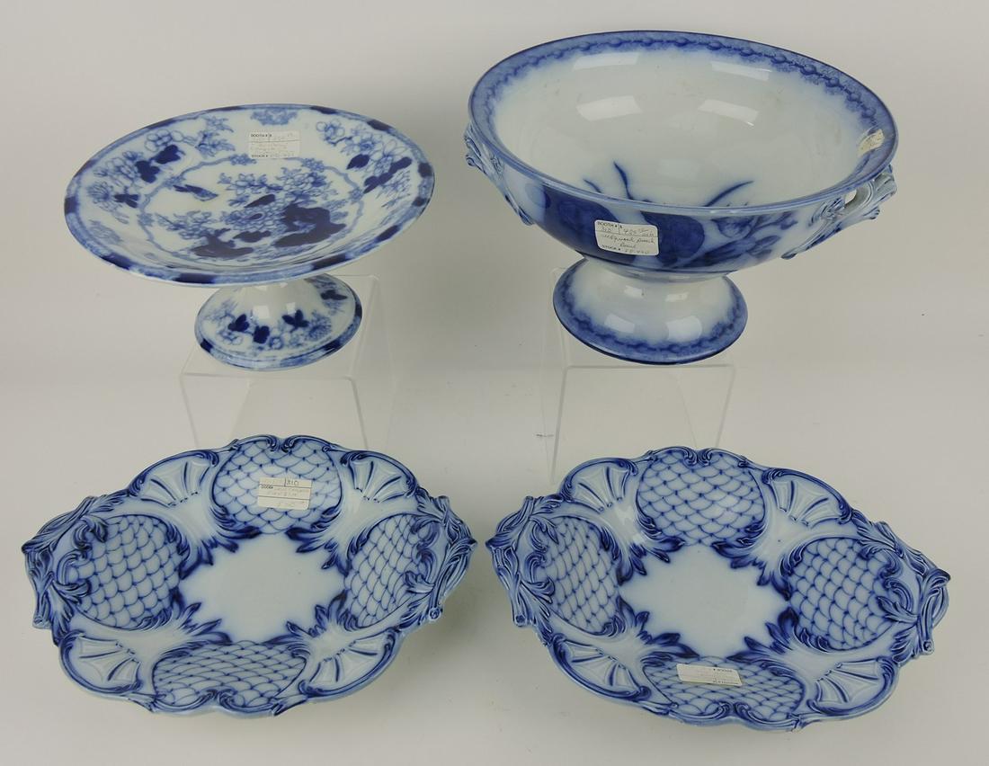 Flow Blue lot of 4 compotes/punch bowl, (1 of 1)