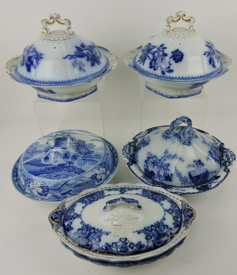 Flow Blue lot of 5 tureens, various (1 of 1)