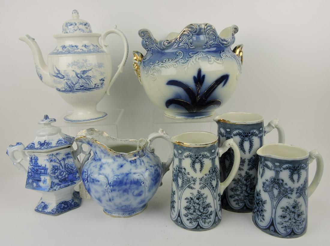 Flow Blue and blue/white lot of 7 (1 of 1)