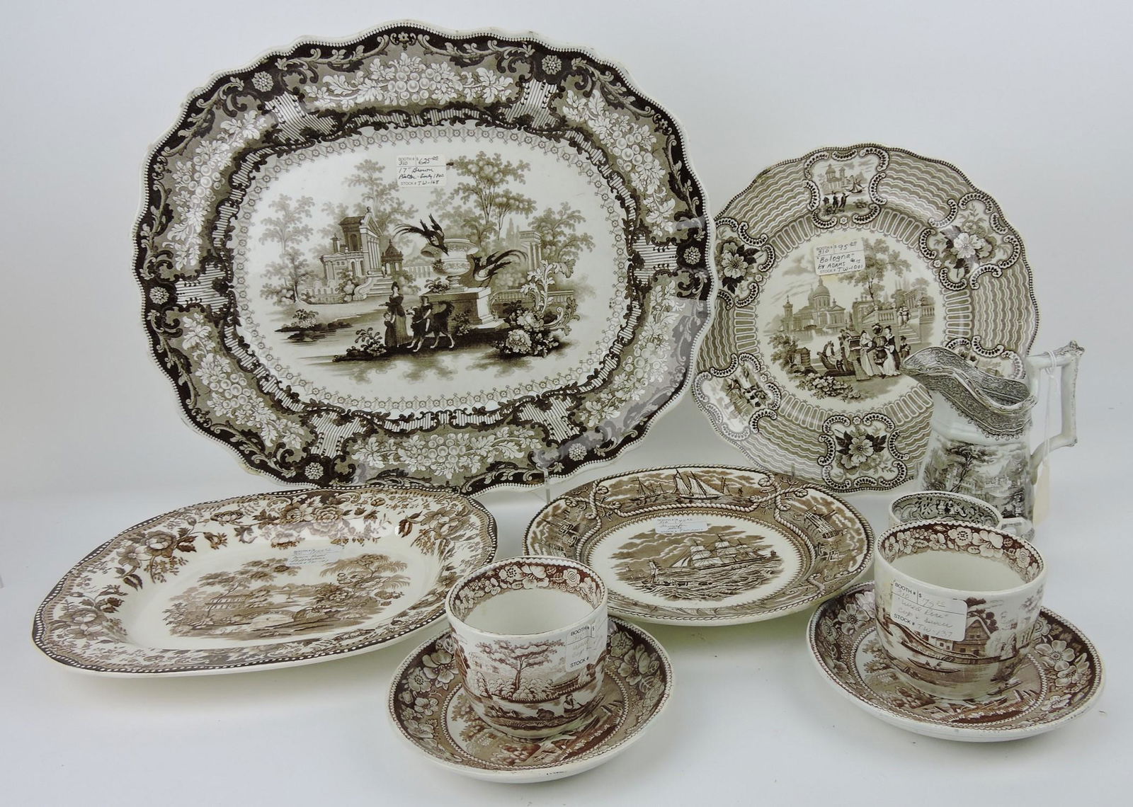 Brown transferware lot of 8 pieces, (1 of 1)