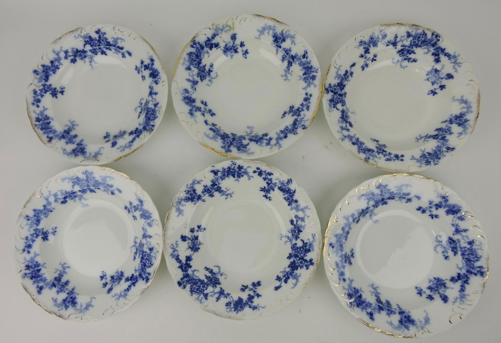 Flow blue Pennsylvania Hartington: set of 6 - 9 1/4" soup bowls
