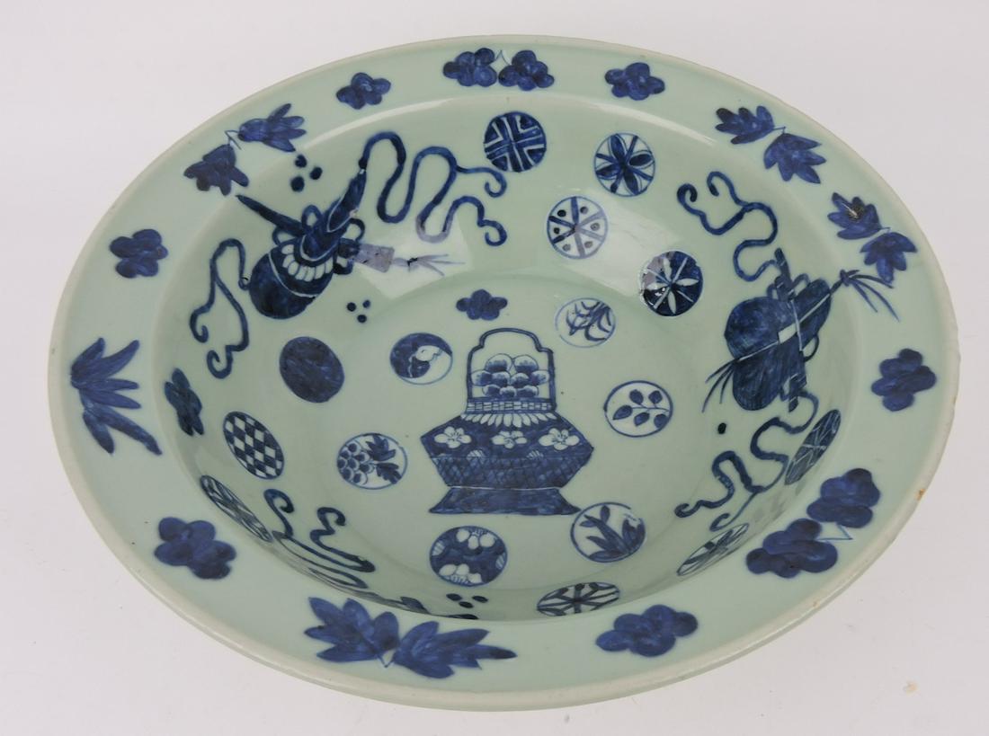 Celadon Oriental bowl, 13 1/2"d, 4 1/2"h (1 of 2)