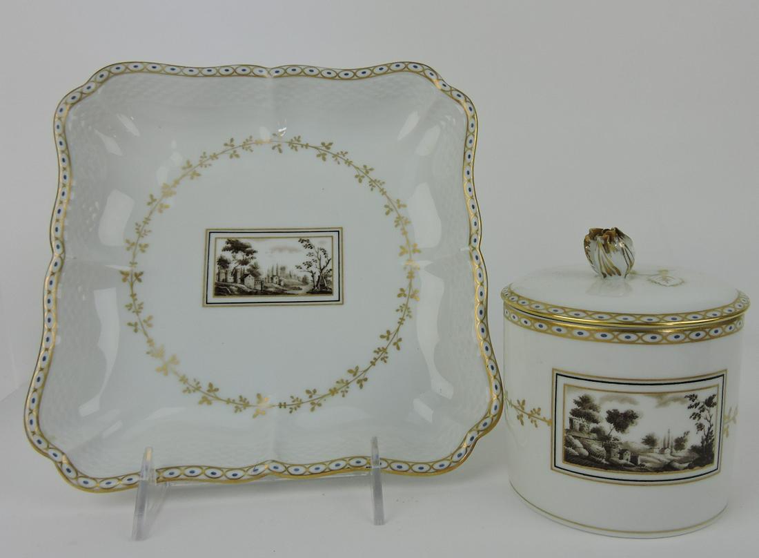 Ginori 8" square tray and 4 1/2": covered jar