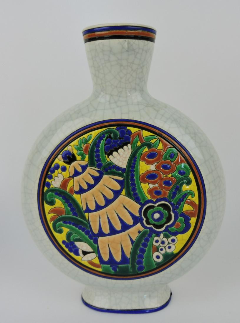 Longwy 11 1/2" moon vase, nick to base rim (1 of 2)