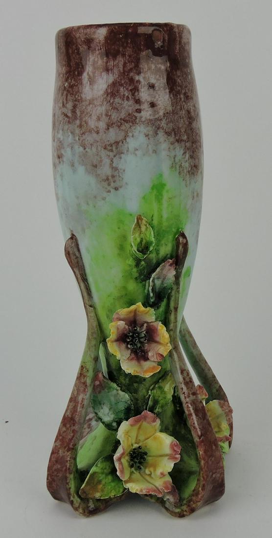 Amphora Art Nouveau vase with flower: decor, #3581, 9 1/2"