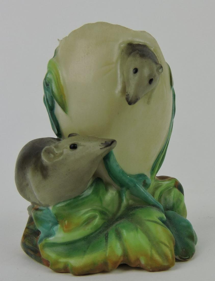 Royal Worcester porcelain toothpick: holder with egg and mice