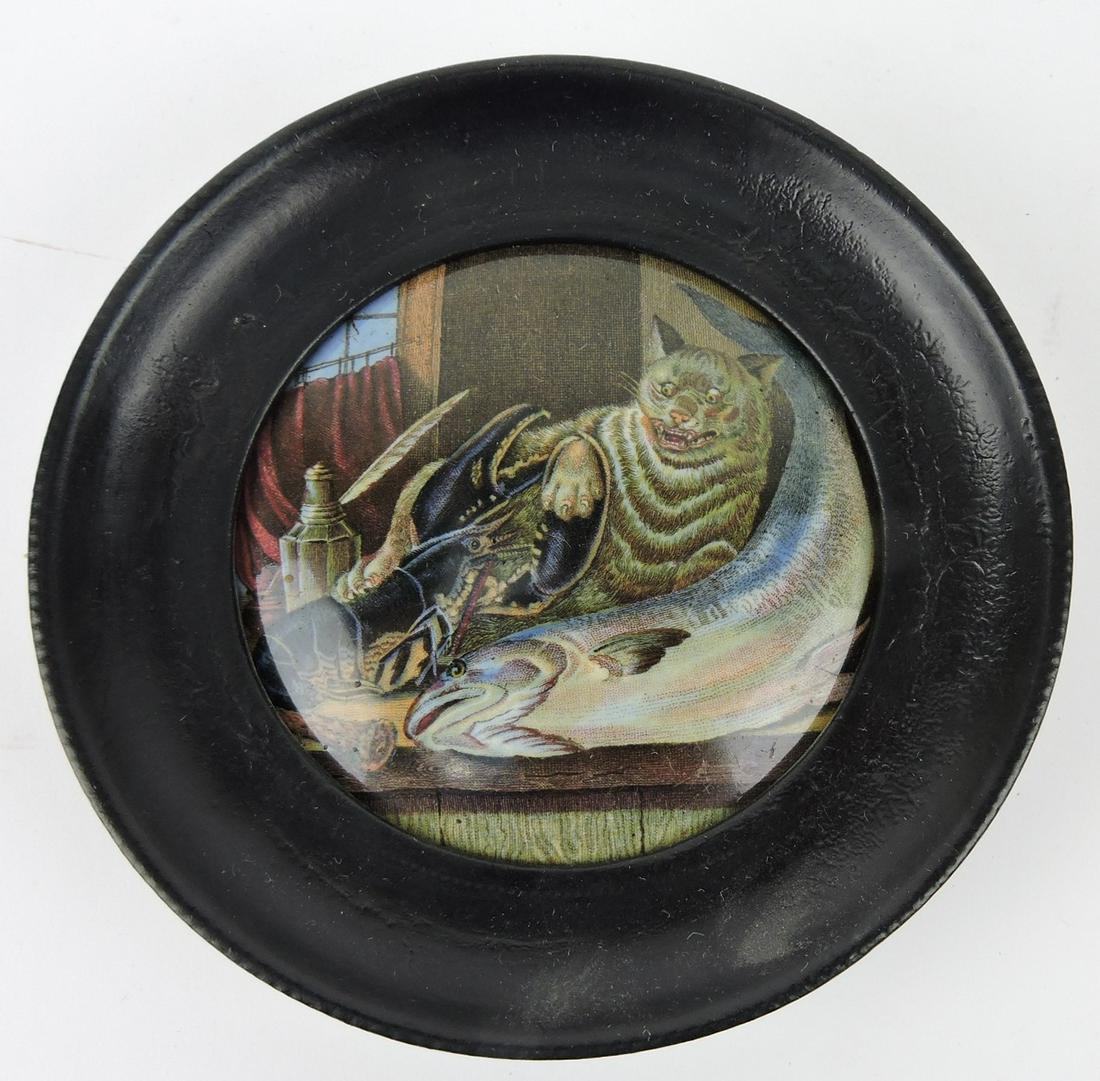 Prattware box lid with cat and lobster, (1 of 1)