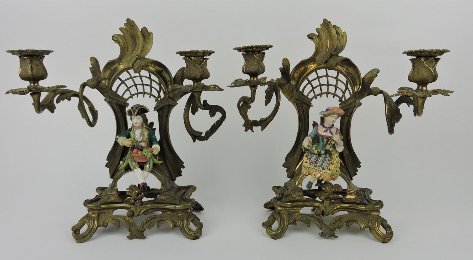 Pair of unusual Old Paris brass two lite (1 of 3)