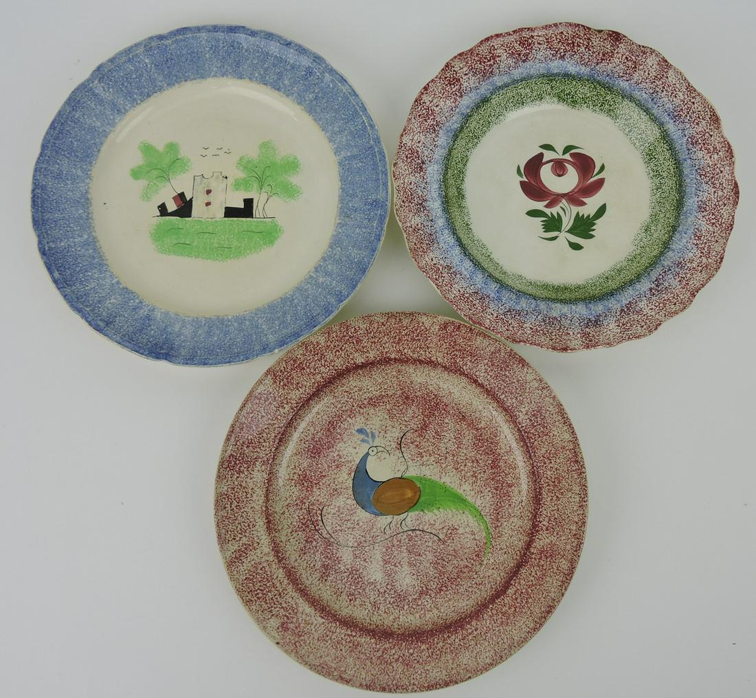 Spatterware lot of 3 - 9 1/4" plates: (1 of 1)