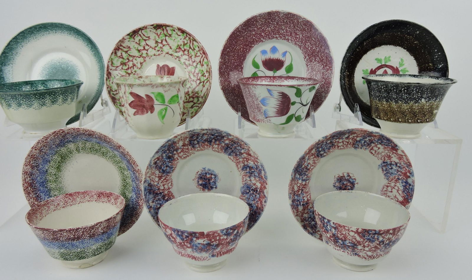 Spatterware lot of 7 cups & saucers (1 of 1)