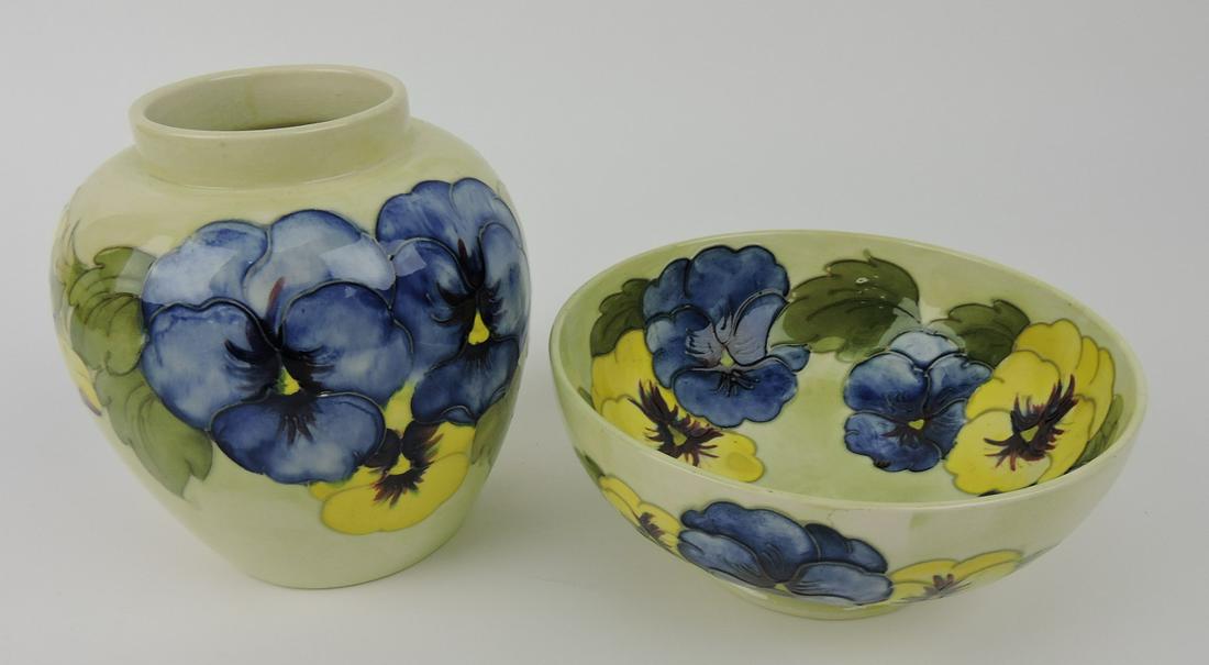Moorcroft pansy vase, 5" and 6 1/4" (1 of 3)