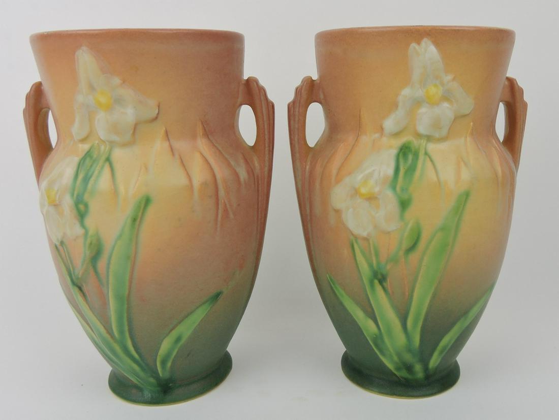 Roseville pink Iris pair of vases, 921-8" (1 of 1)