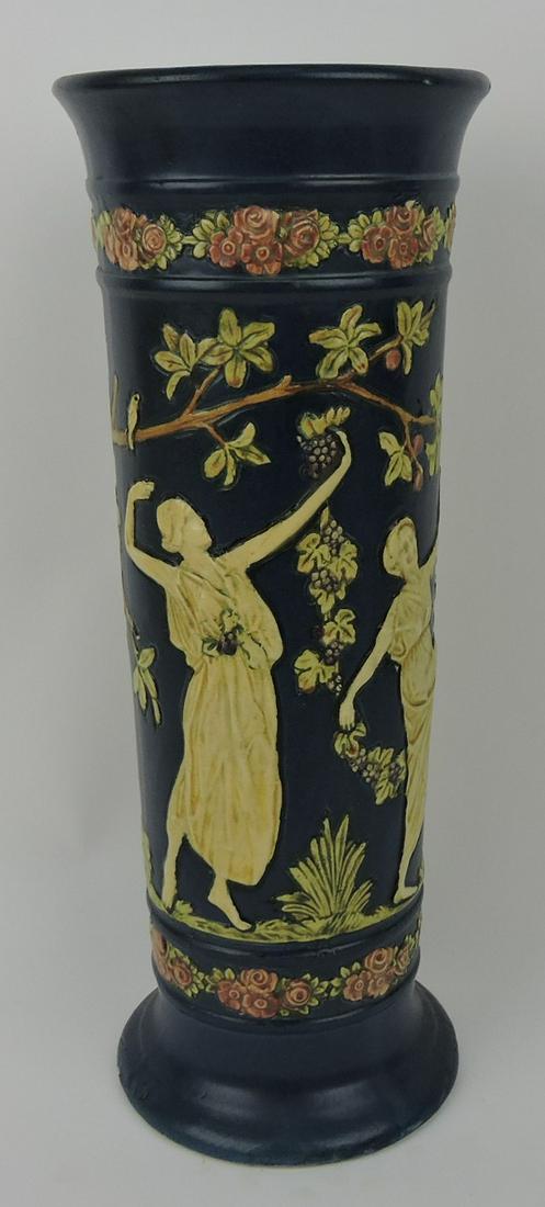 Weller Blueware 16" vase, rim repair (1 of 1)