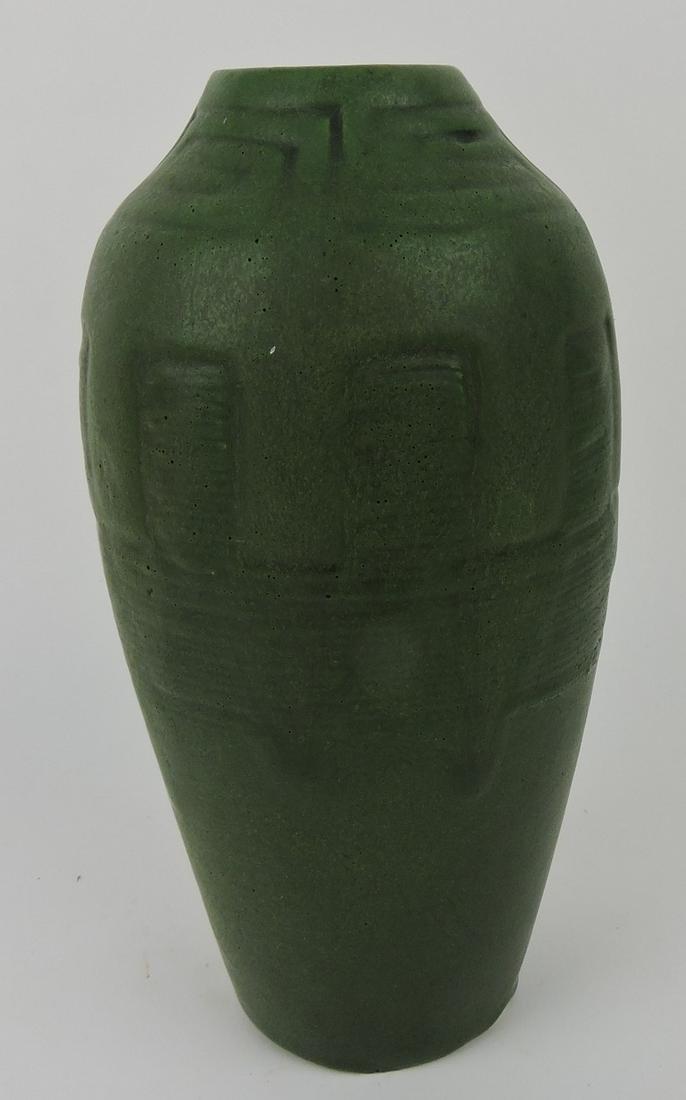 Owens dark green art pottery geometric (1 of 2)