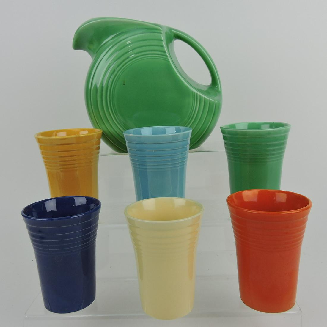 Fiesta 7 piece water set, green disc pitcher, (1 of 1)