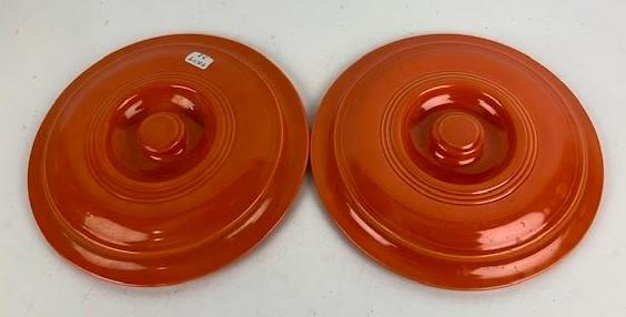 Fiesta pair of red promotional casserole lids: .