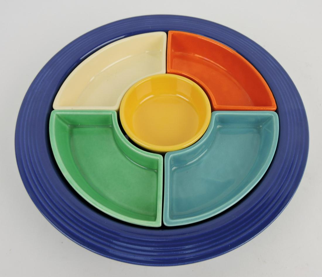 Fiesta relish tray, cobalt tray, yellow center, (1 of 1)