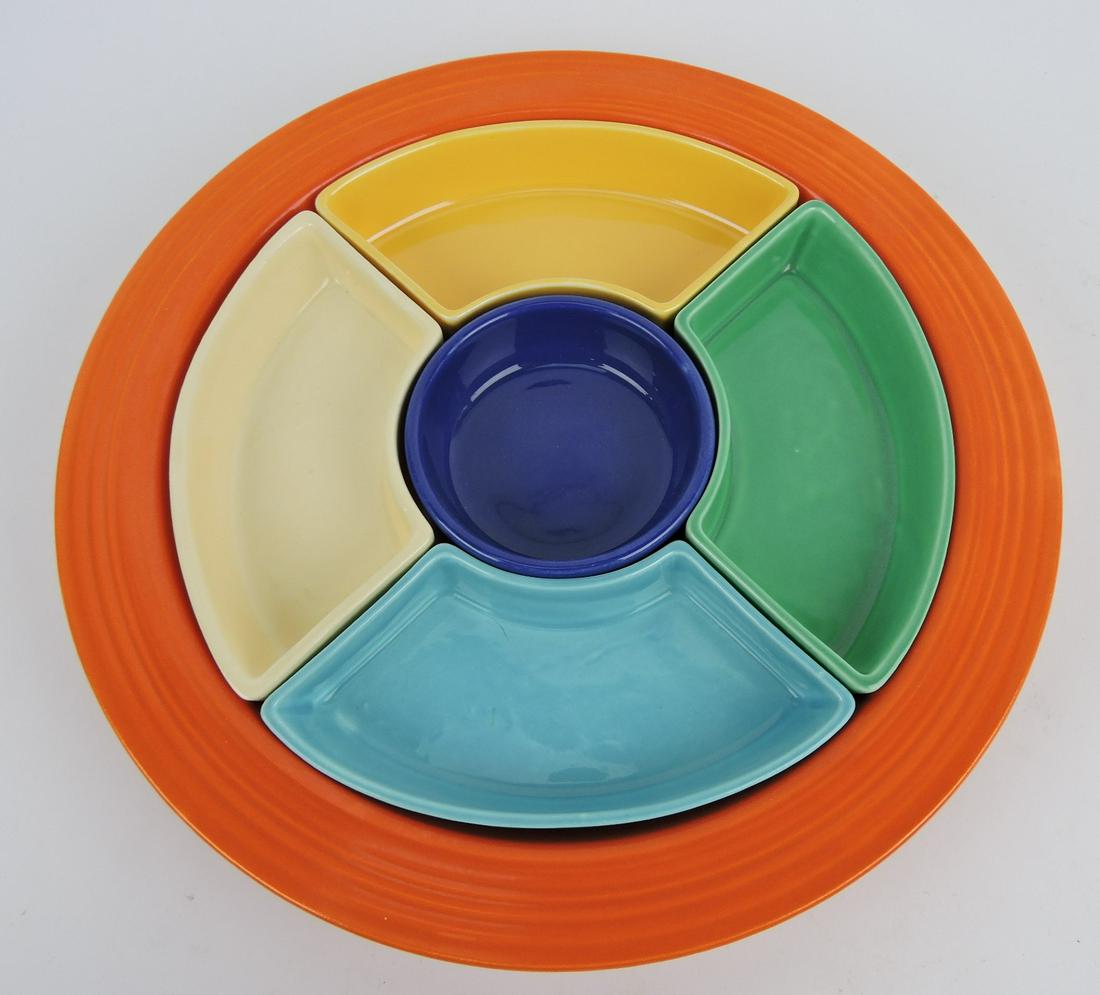 Fiesta relish tray, red tray, cobalt center, (1 of 1)