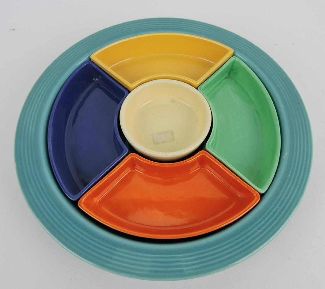 Fiesta relish tray, turquoise tray, ivory center, (1 of 1)