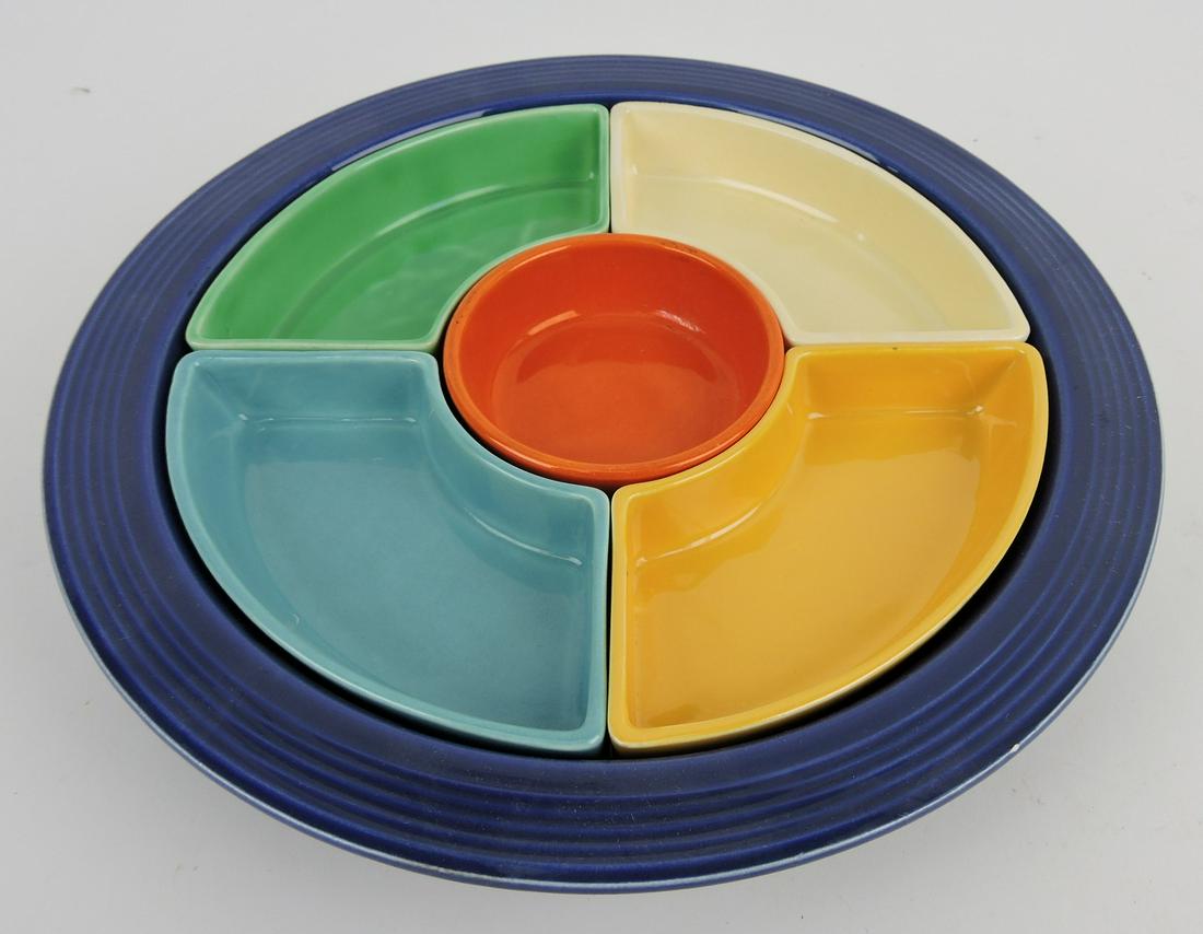 Fiesta relish tray, cobalt tray, red center, (1 of 1)