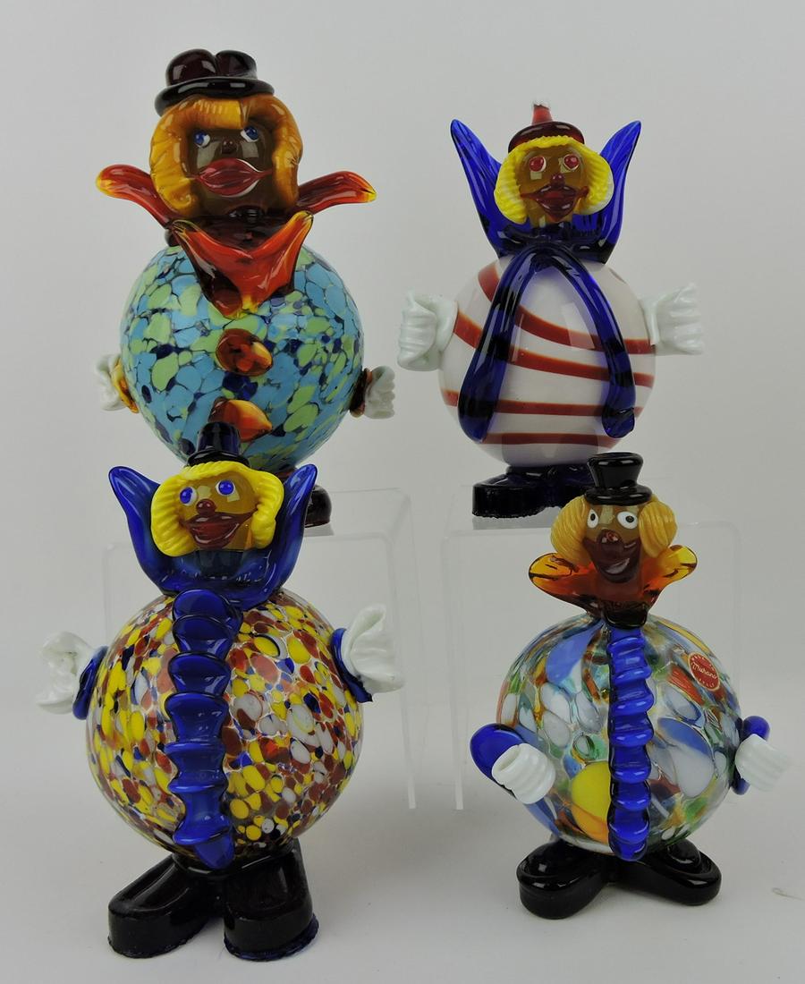 Murano lot of 4 glass clowns, 6 3/4" to 9": .
