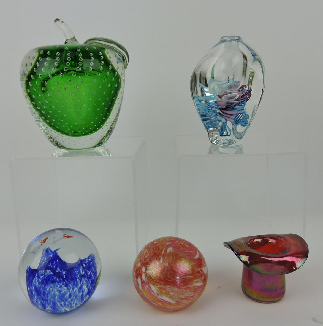Paperweight lot of 4 and Gibson: carnival glass toothpick
