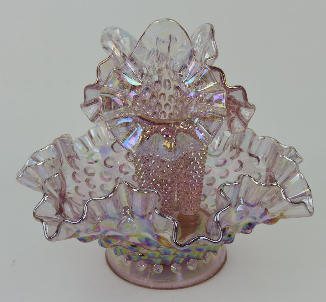 Fenton Dusty Rose epergne, 7": .