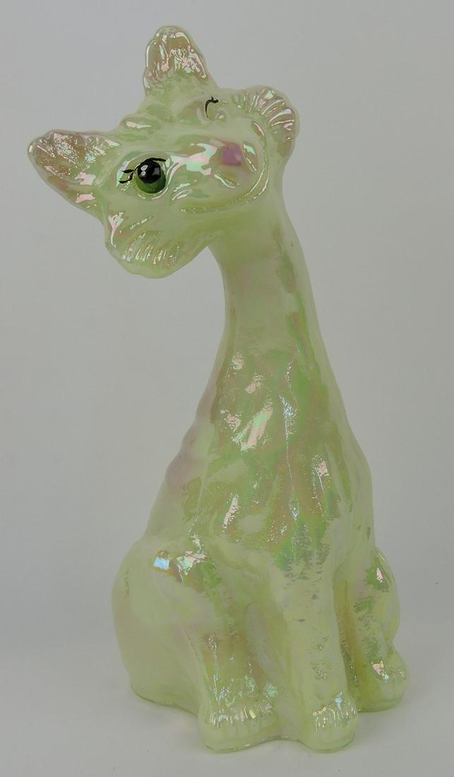 Fenton yellow custard iridescent alley: cat, 11"
