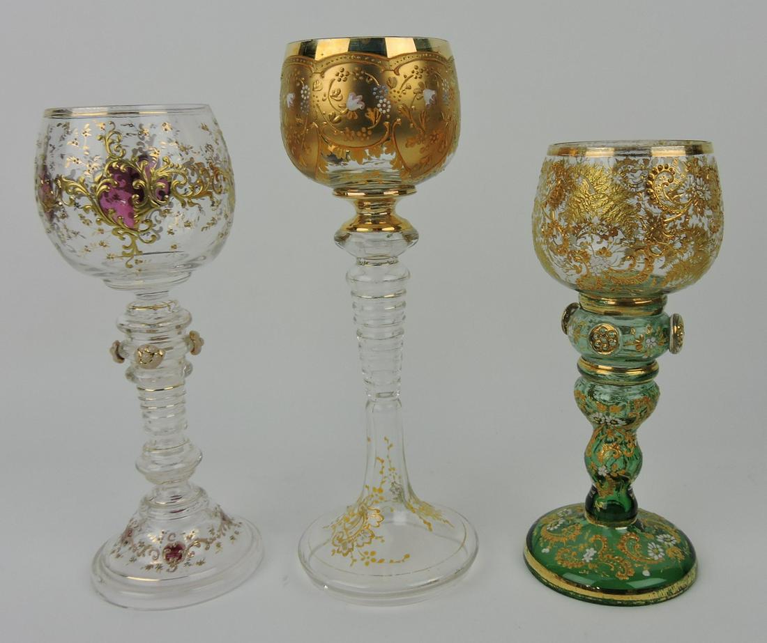 Moser lot of 3 wine goblets, 7 to 8 1/2": .