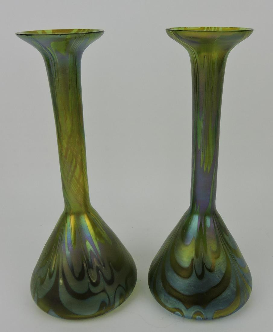 Loetz (unsigned) pair of 11" art glass: vases