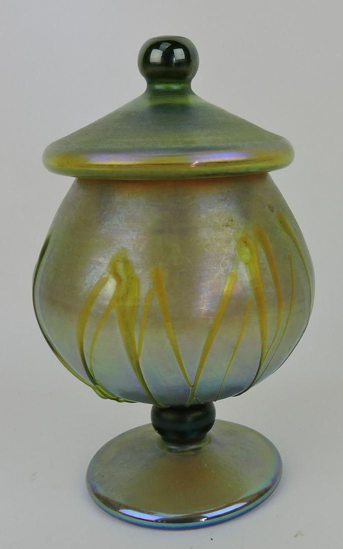 Phoenix Art Glass Studios (signed) art: glass covered candy, 8"