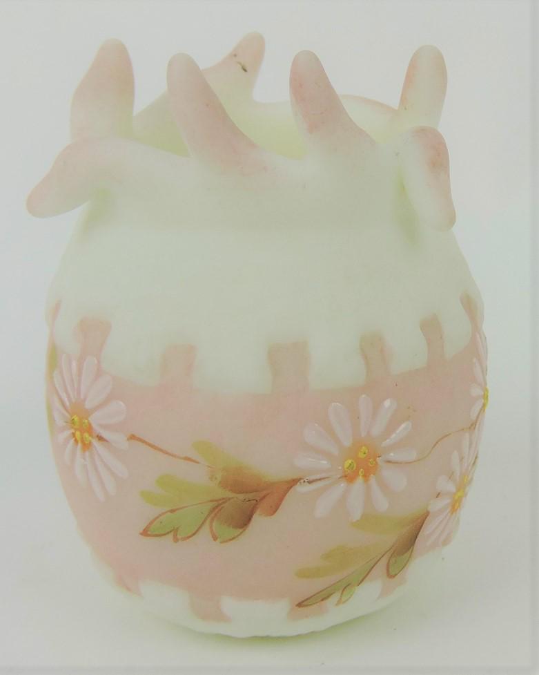 RARE Mt. Washington Greek Key with: flat fingers floral enamel toothpick holder, 2 1/2"