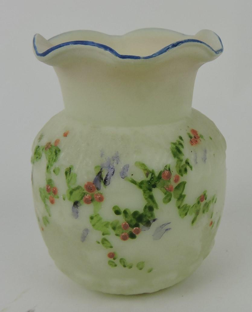 RARE Mt. Washington Parallel Greek: Key floral enamel toothpick holder, 2 1/2"