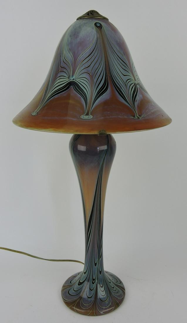 Joe Clearman studio art glass lamp,: #405-253, 1983, 25"h, 12 1/2"d