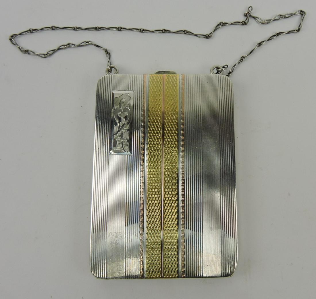 Elgin 14kt and sterling compact,: 3 1/2" x 2 1/2"