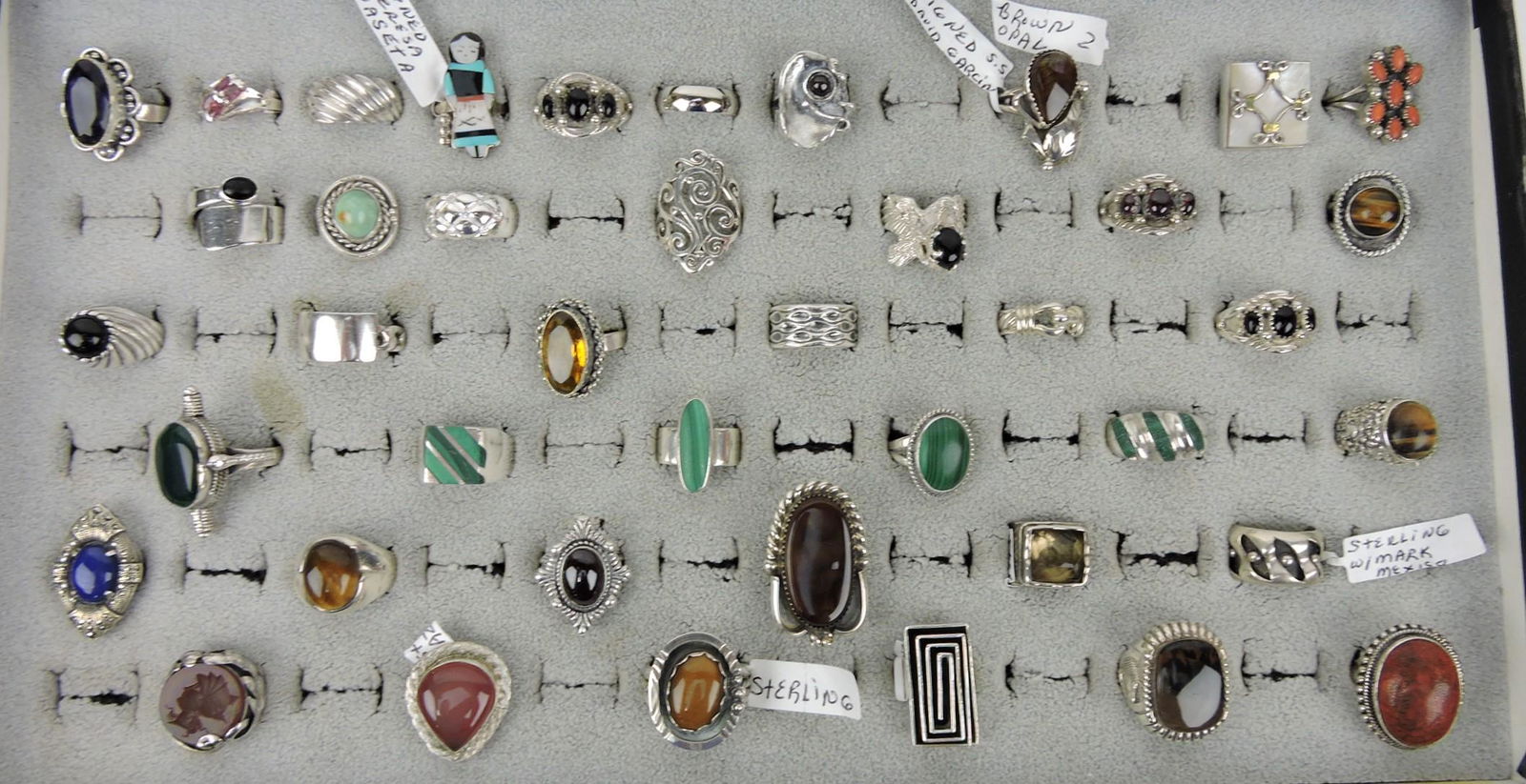 Lot of 41 sterling silver rings, many Navajo: Native American Indian, many signed